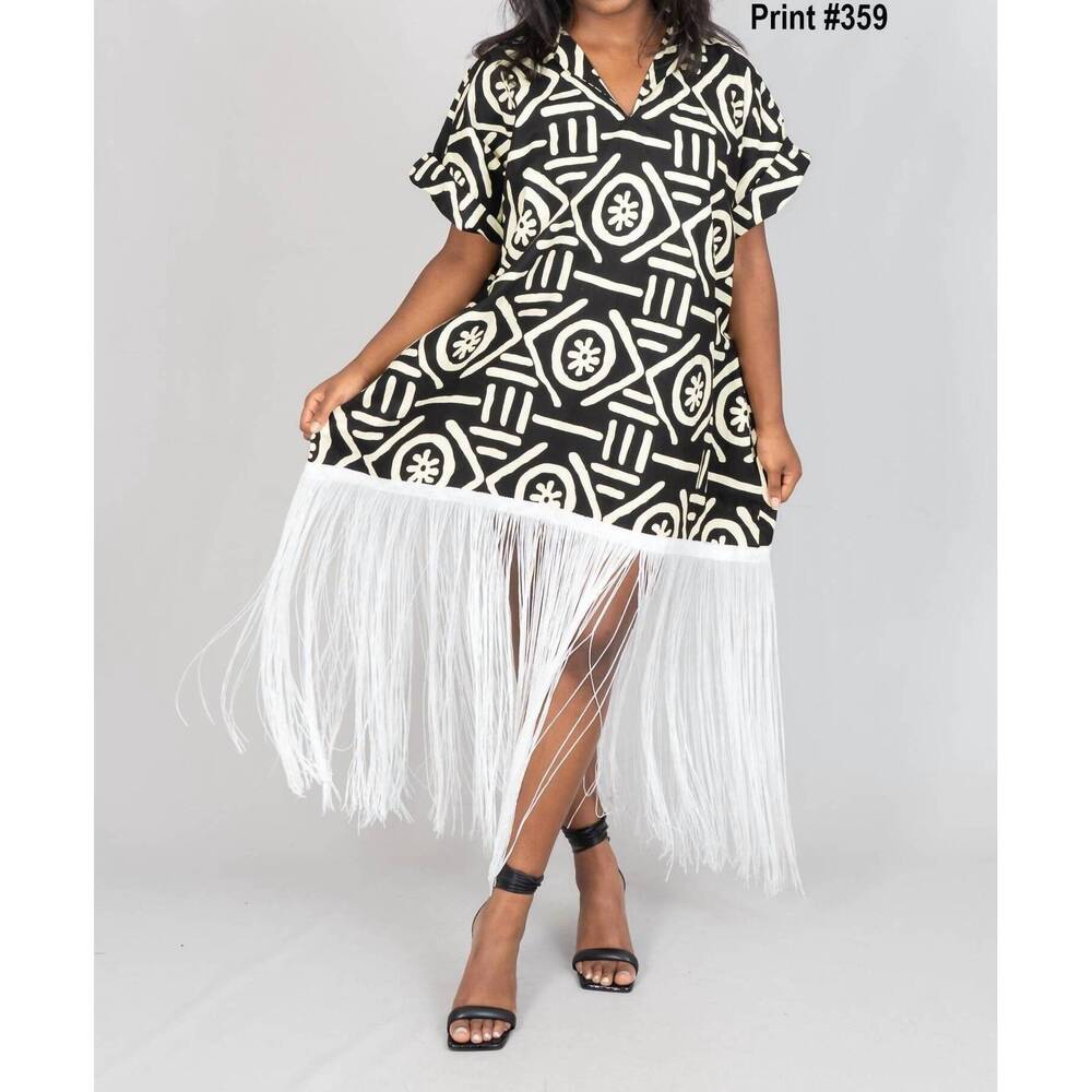 NEW KARA CHIC vivid tribe fringe trim top in black/off white